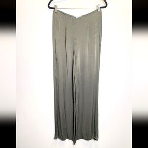 Zara Green Satin-like Wide Leg High Waist Pants Size Medium